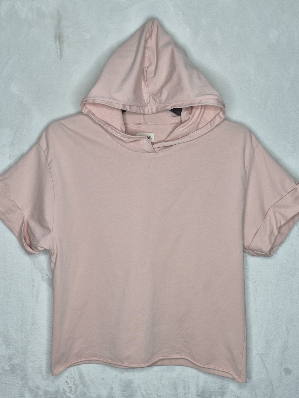 Open Edit Nordstrom Short Sleeve Hooded Tee Premium Knit Pink Crop Top S